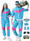 KUKIKUKI 80er 90er Jahre Outfit für Herren Damen, Tracksuit Sportbekleidung, Streetwear Trainingsanzug Jogginganzug Outfit für 80er Jahre Herren Kostüm (blue, 3XL)