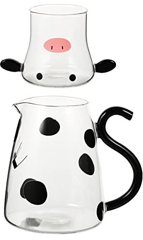 Amosfun Brocca Per Caraffa Di Mucca: Brocca Per Acqua In Vetro Con Tazza Di Vetro Tazza Da Per Microonde Da 550 Ml Caraffa Per Acqua Sul Comodino Set Di Vetro Per Mucca Per Succo Di