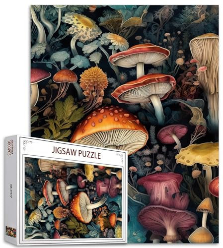 Tucocoo Pilz-Puzzle, 1000 Teile, Puzzles für Erwachsene, Tropische Blumen, Herbstpilze, Kunst-Puzzles für anspruchsvolle Familienaktivitäten, buntes Bastelpuzzle für Heimdekoration, Geschenke