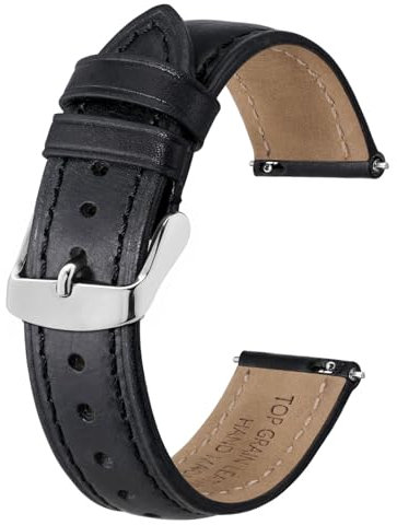 BISONSTRAP Retro Leder Uhrenarmband für Herren, Ersatzarmband aus Ölgewachstem Kalbsleder, Schnellverschluss, 22mm, Schwarz (Silberne Schnalle)