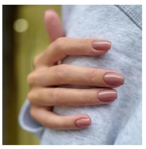 Faux Ongles Solid Color Wearable Nail Art Fashion Red Blue Rose Pink Square Shape Finished False Nails Press on Nails with Glue Capsules Ongles(Color7)