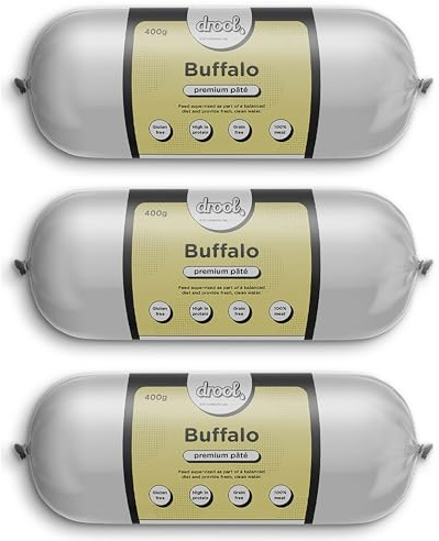 Drool Pet Products | Premium 3 x Buffalo Pate Tube Roll | Grain-Free High Protein Dog Food | Triple Pack 3 x 400g