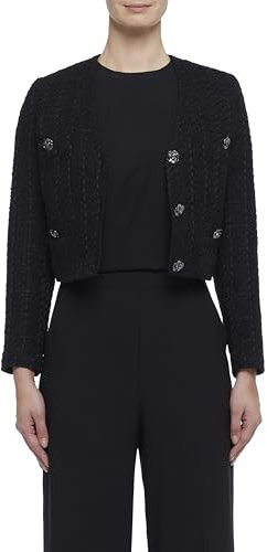 Ted Baker Rose Button Cropped Tailored Jacket WMH-KOMA-Giacca Sartoriale in Bouclé Corta con Bottoni Rosa, Nero, 42 Donna