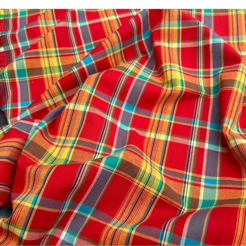 Tissu Madras Antillais Guadeloupe Rouge Jaune Bleu - au Mètre