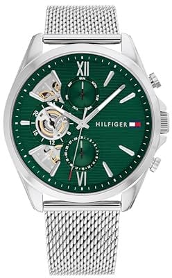 Tommy Hilfiger Multi Zifferblatt Quarz Uhr für Herren mit Silbernes Edelstahl-Mesh-Gliederarmband - 1710647