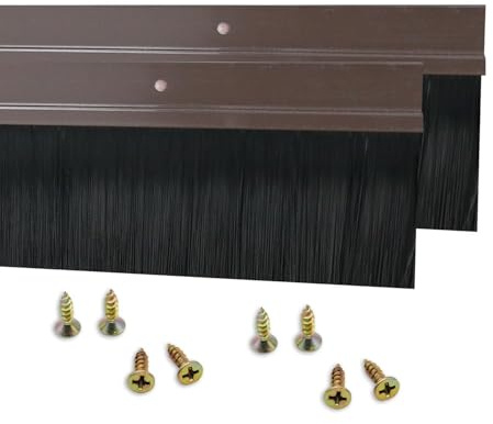 2 Pack Door Bottom Sweep - 1000mm x 40mm - H-Shape Brown Aluminum Alloy Holder Door Sweep for Bottom of Door with Nylon Brush