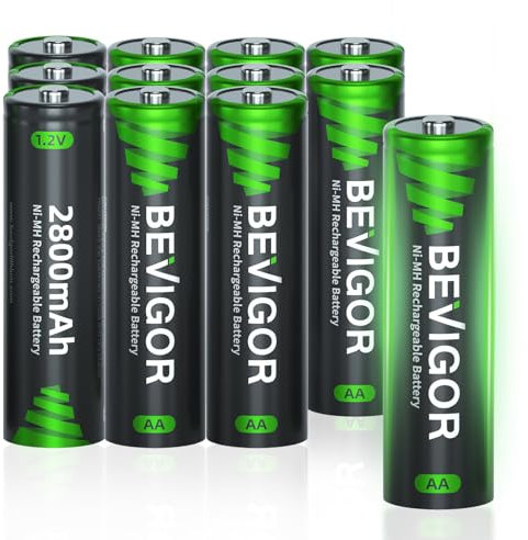 BEVIGOR AA Rechargeable Batteries 12 Pack, 2800 mAh 1500 Cycles High Capacity 1.2V NiMH Rechargeable AA Batteries Low Self Discharge