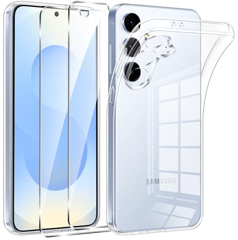 Phoona Coque pour Samsung Galaxy S25 Plus 5G avec 2 Pièces Protection Écran en Verre Trempé,Ultra Transparente Silicone en Gel TPU Souple pour Samsung S25 Plus Couqe,Antichoc Anti-Jaune Etui Bumper