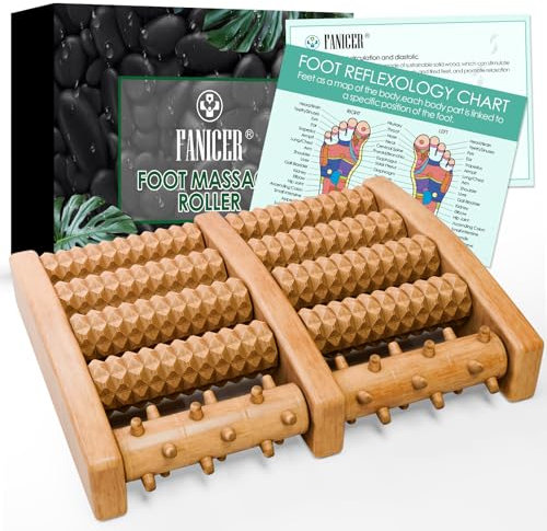 Fussmassageroller Holz,Fußmassagegerät mit Fußreflexzonenkarte,Massage Roller für Fußmassage,Massagegerät für Füße,Fußroller Holzroller,Foot Massager für Zuhause & Büro,Fußmassage Fersensporn