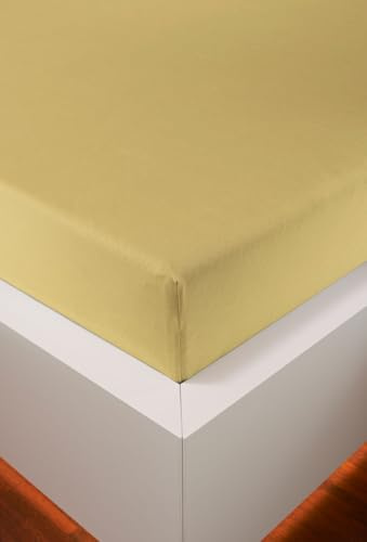 HEFEL Edel-Jersey Spannleintuch, Spannbetttuch– 16 Farben – Tencel™ & Baumwolle – 3 Größen (Weizen, 180–200 x 200–220 cm)
