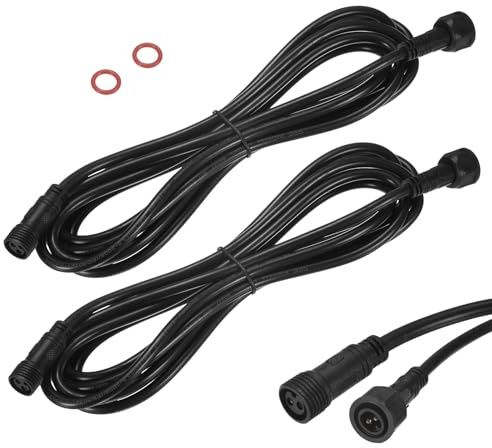 M METERXITY 2-Pack Waterproof Extension Cable, 2 Pin 9.84 Ft/3m Extension Cord Wire with 18AWG IP67 Male and Female Connectors for Outdoor Spotlights/LED Deck Lights [Black]