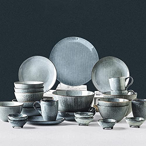 Juego de vajilla de porcelana de estilo japonés, vajilla de cerámica retro con platos, cuencos y tazas para el hogar, cocina, comedor, elegante ajuste de mesa apto para microondas