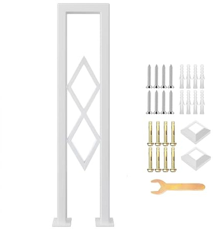 U-förmiges Geländer Treppe Innen, robuster Treppenhandlauf aus Schmiedeeisen mit Rautenmuster, rutschfestes Brüstungsgeländer für Garten, Veranda, Dachboden und Außentreppen(Size:100cm,Color:Weiß)