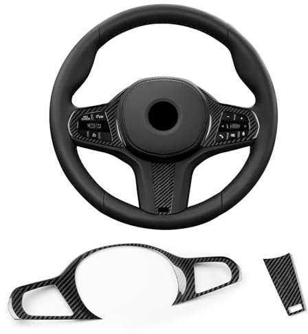 Auto Lenkrad Trim Aufkleber Cover kompatibel mit BMW 3 4 5 6GT 7 8 Series,X2-X7 I4 Z4 M2-M8 X3M X4M X5M X6M Lenkradaufnäher G20 G21 G22 G26 G29 G30 G32 G42 F44 F90 F95 F96 Kohlefaser Interieur Zubehör