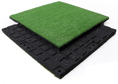 Gummi-Bodenmatte fürs Fitnessstudio, 50 x 50 cm, stoßdämpfender Kunstrasen, realistischer Kunstrasenteppich for den Innen- und Außenbereich, Fitnessstudio, Garten, Terrasse, Balkon(3cm)