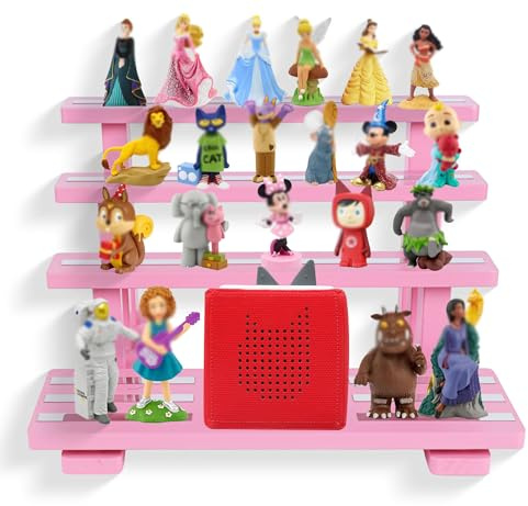 FURAOMEILI Für Tonies Figurenregal magnetisch,für Toniebox Figurenregal,Aufbewahrungsregal Display-Ständer,Platz für 45 Figuren,kompatible Ladestation für Kinderzimmer,Kiefernholz(Rosa)