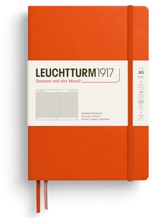 LEUCHTTURM1917 373984 Notebook Medium (A5), Hardcover, 251 Numbered Pages, Pumpkin, Squared
