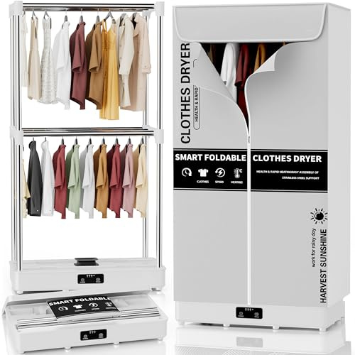 Séchoir à linge portable pliable avec minuterie, armoire de séchage du linge facile à transporter avec grande capacité, séchoir électrique pour la maison, appartements, camping-car (gris DF1)