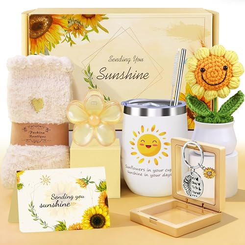 LIVEHITOP Regalo Compleanno Originale, Girasole Regalo Compleanno Donna | San Valentino, Festa della Mamma, Natale 7PCS Idee Regalo Set Include Tazza Termica Mamma Moglie Figlia Fidanzata Collega