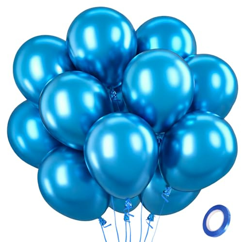 QIFU 100 Piezas Globos De Cumpleaños Colores Globos Azul Metalizados Grandes Redondos Helio Happy Birthday Decoracion Cumpleaños 1 Año Baby Shower Revelacion Genero Bebe DeAniversario 12 Pulgadas