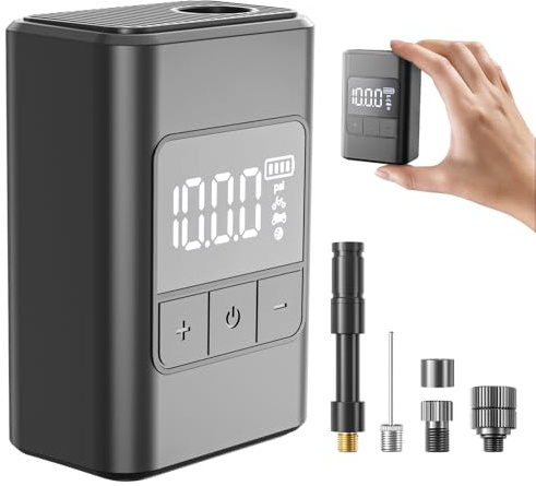 Mini Electric Bike Pump - 120PSI Portable Bicycle Pump with Digital Display, Full auto-stop, Type-C Rechargeable, Electric Bike Pump for Road/Mountain Bike, Motorcycle & Balls