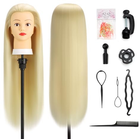 Treuenic Styling Head, Doll Head Mannequin for Girls Hair Styling | 26‑28 Hairdresser Head, 100% Synthetic Fiber Training Head with Clamp Holder, DIY Braid Set for Girls Gifts