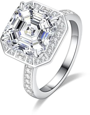 Tolldek 9K Weißgold Au375 Hochzeitsring, Klassiker Pärchen Ringe mit Moissanit Asscherschliff Echt Gold Schmuck, Gold 375 Verlobungsring, Gr.61 (19.4)