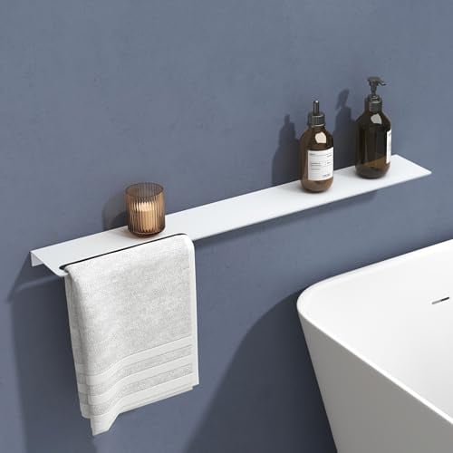 doporro Serviteur de Douche Mural avec Porte-Serviettes Étagère Douche | Blanc Mat, Aluminium, Organisateur de Toilettes, 80cm, pour Salle de Bain et Cuisine, Reglo-06