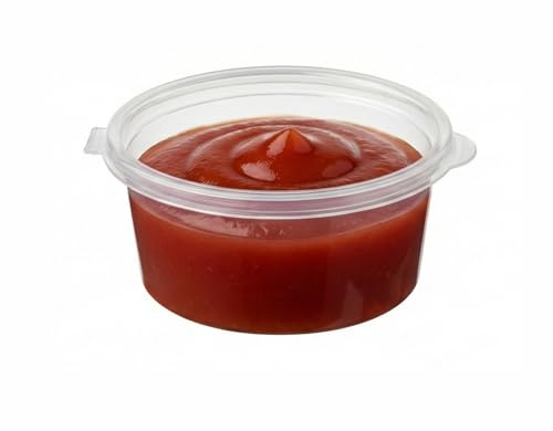 Packaging Mania Ltd Sauce Pots with Lids – 100 Pack Clear Plastic Portion Cups – Leakproof Condiment & Dip Containers – Disposable Takeaway Catering Pots (100, 1oz)