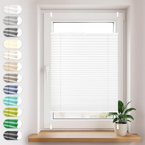 Sonello Plissee Klemmfix ohne Bohren 25x100cm Weiß Plisseerollo Klemmrollo | Sonnenschutz für Tür & Fenster, Blickdicht, Sichtschutz, Fensterrollo, Fertigplissee Rollo - einfache Montage, Faltrollo