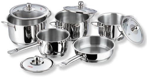 Vinod Stainless Steel Induction Friendly Cookware Tuscany Set, 5-Pieces, Silver