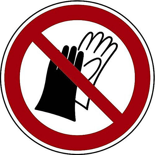 LEMAX® Verbotsschild, Benutzen von Handschuhen verboten P028 | Folie selbstklebend | 20mm | ASR A1.3 (DIN EN ISO 7010), 16 Stk