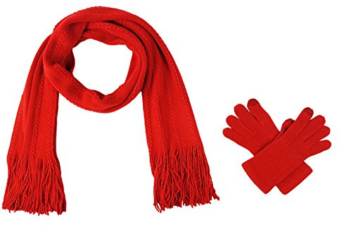 BRUCERIVER Damen Ultraweich Schal & Handschuh Set | Gestrickter, Touchscreen Funktion, Cable Design