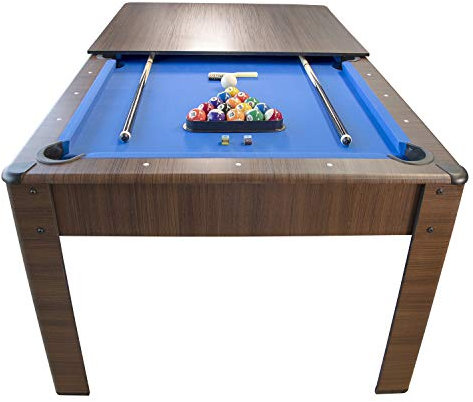 Billard Américain Harmony 6Ft - 206,5 x 116,5 x 80 cm avec Accessoires et Plateau dînatoire - Couleur Chêne (Marron) et Tapis Bleu
