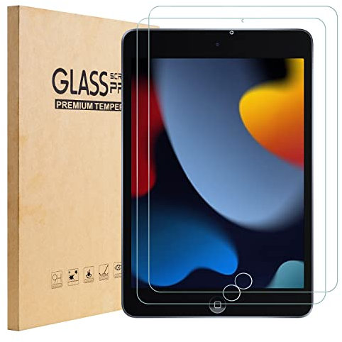 TopEsct Confezione da 2 pellicole proteggi schermo per iPad da 10,2, in vetro temperato per Apple iPad 2021, 2020, 2019 (9a/8a/7a generazione), durezza 9H, ultra trasparente, antigraffio, per iPad 7,