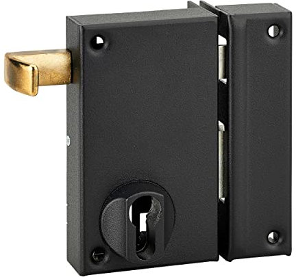 THIRARD - Boîtier de Serrure Verticale en Applique Double Entrée à Tirage - Pour Porte d'Entrée Droite - Axe 45 mm - 75 x 130 mm - Coffre et Gâche Acier Cambré - Pêne Acier Zingué - Noir
