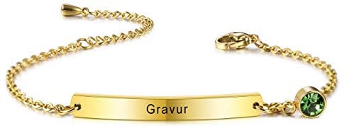 MeMeDIY Personalisiertes Armband Angepasste Gravur Name/Datum/Koordinaten für Frauen Freundin Beste Freundin Knöchelgelenk aus Edelstahl Geburtsstein Bar-Armband mit Verstellbarer Kette (Gold Farbe)