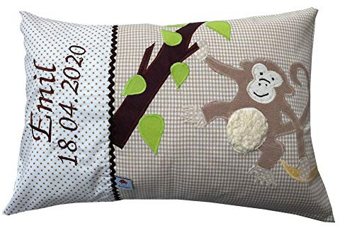 Glückspilz Namenskissen Babykissen I AFFE (Beige, 40 x 60 cm)
