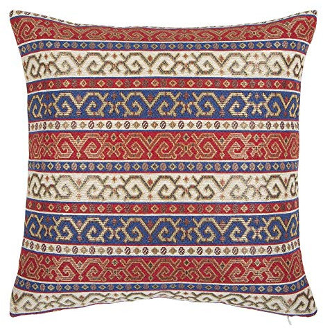 pillowerus Dekorativer Überwurf-Kissenbezug, roter und blauer Kelim, 40.6 x 40.6 cm, Boho-Kissen, orientalische Raumdekoration für Couch, Bohemian-Stil, für Bauernhaus, Azteken, indisch