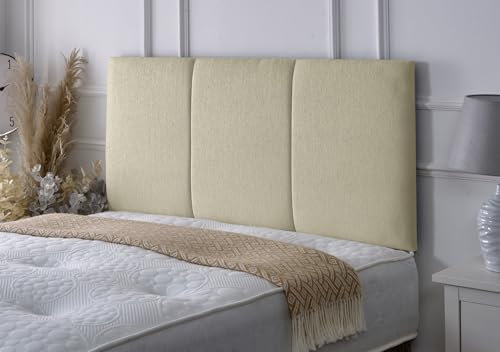 Alton Padded Paneled Divan Bed Headboard | Chenille Fabric Headboards for 4ft6 Double Size Bed | Elegant design with wooden material headboards for beds (Cream, 4ft6 Double Height-20inch)