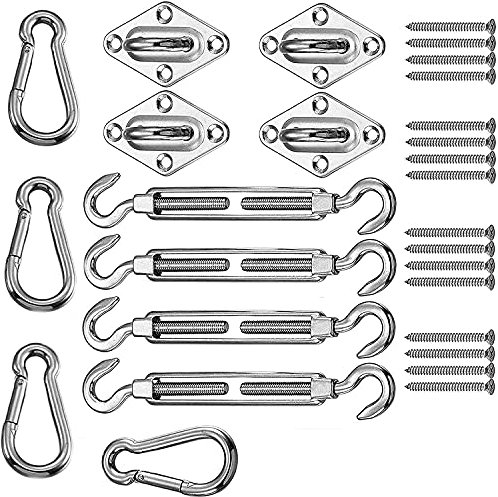 LATRAT M5 Kit de Fixation Voile d'ombrage, Pare-Soleil carré et rectangulaire Murale et poteaux,Solide résiste Vent Violent, 28 pièces