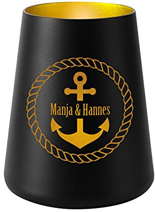 Herz & Heim® Maritimes Windlicht mit Namensgravur Schwarz