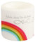 Serviettenshop Kerze rund Rainbow Fishes bunt | Kommunion,Konfirmation, Taufe für Mädchen und Jungen mit Regenbogen und Fische | Schön DASS du da bist | Ø 8cm | Höhe 7,5cm