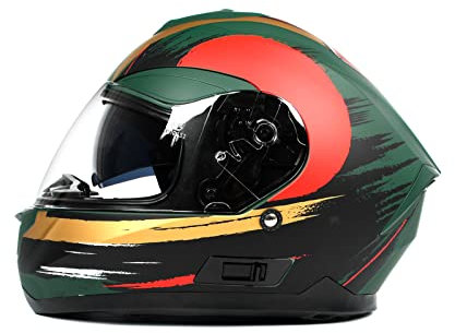 BHR Casco Integrale Moto con Doppia Visiera 814 RIDE | Casco Moto Integrale Omologato ECE con Visiera Doppia Antigraffio | Casco Moto Donna/Uomo con Sgancio Micrometrico | Green Storm (Opaco) | L
