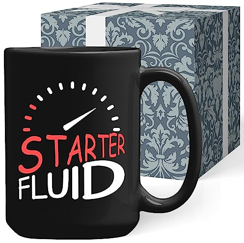 Starter Fluid Mug, Brother Enthusiast Car Enthusiast Funny Gifts Car Enthusiast Gifts For Dads, Black Mug 15oz, Mechanic Novelty Gifts Birthday Anniversary Father's Day Christmas Mechanic Mugs For Men