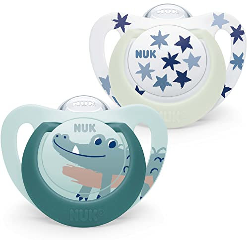 NUK Star Babyschnuller | 6–18 Monate | Day & Night Schnuller | BPA-freies Silikon | Green Crocodile | 2-teilig