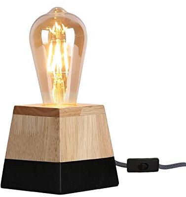 SUNLLOK Bedside Black Wood Table Lamp, Metal Base Rustic Small Nightstand Lamp for Bedroom, Vintage Steampunk Industrial Reading Desk Light Decoration for Living Room, Kids Room, Office(with no Bulb)