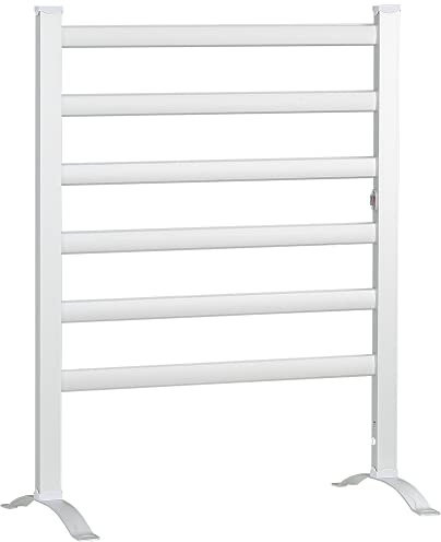 HOMCOM Toallero Eléctrico Radiador de Pared o Suelo 140W IPX4 Calentador de Toallas con 6 Barras Secador de Toallas Aleación de Aluminio 69x36x90 cm Plata