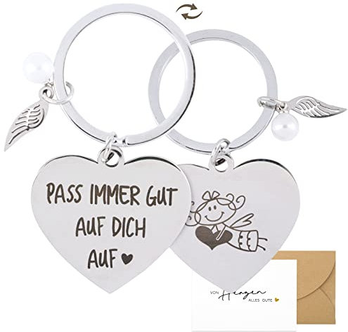 COLOFALLA Geschenke für Frauen Freundin Liebesgeschenk Schlüsselanhänger Schutzengel Geschenk Pass auf dich auf Auto Führerschein Mama Weihnachten