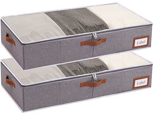 Yawinhe 2 Stück Unterbettkommode, Unterbett-Aufbewahrungstasche, Kleideraufbewahrung, Faltbare Aufbewahrung Kleidung mit Klarem Fenster, für Bettdecken, Kleidung, 80x40x15cm, Grau